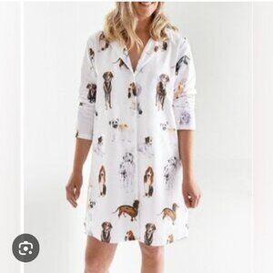 Annie Selke Pine Cone Hill Woof Night Shirt Dress Pajama Dogs Gown Small Cotton